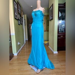 Strapless Turquoise Evening Dress